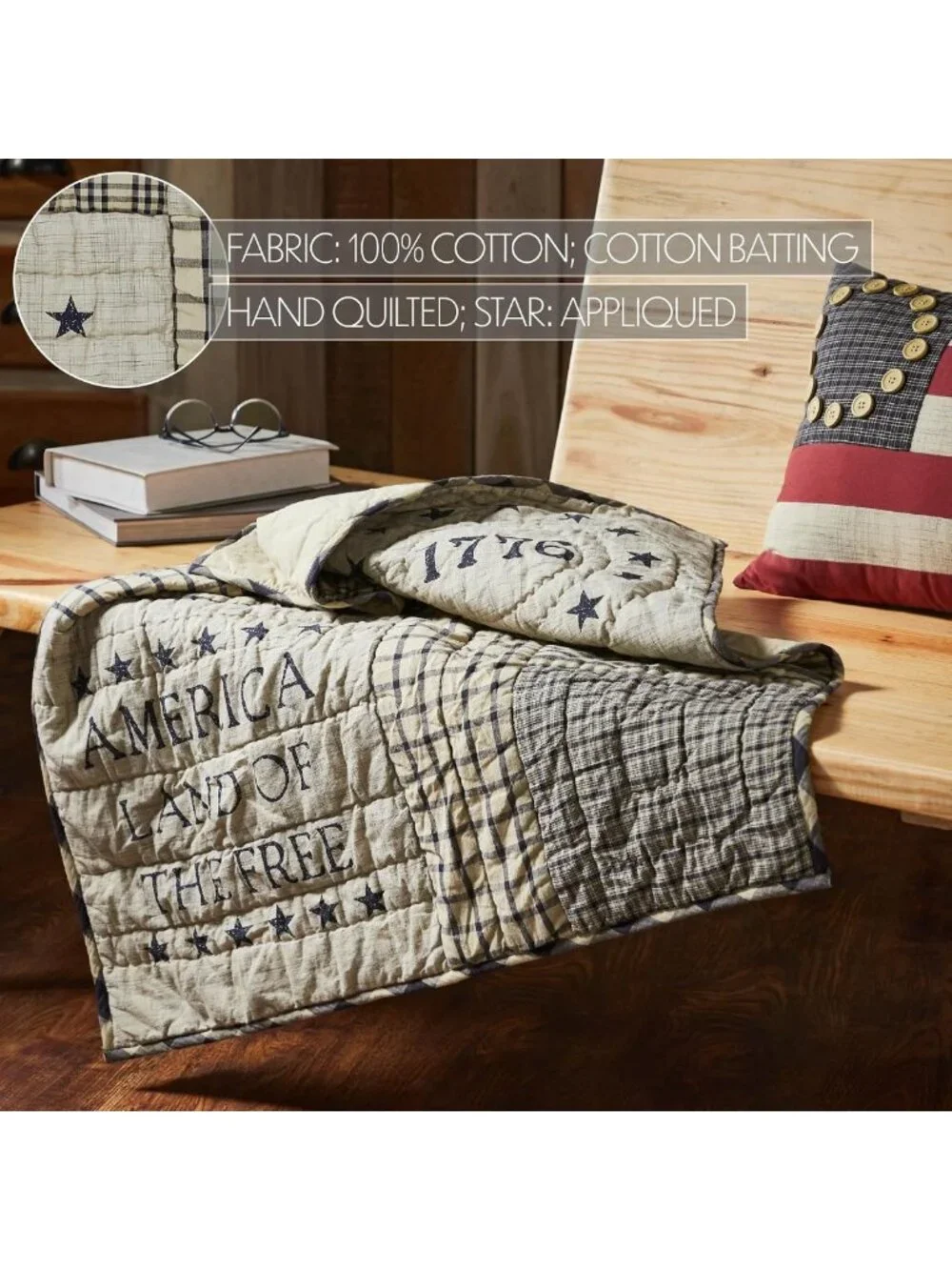 Cozy Cotton Quilted Lap Throw Blanket 32x32 | Country Decor for Bedroom & Living
